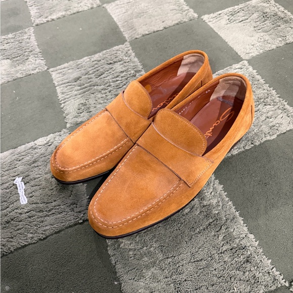 NWOT Santoni Men's Brown Suede Penny Loafers - Picture 2 of 7